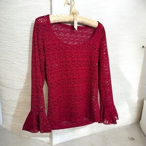 Vintage Red Lace bell sleeve Top boho hippie whimsigoth punk M witchy